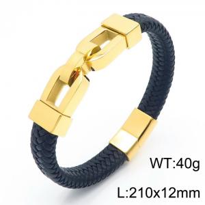 Fashion personality casual stainless steel hollowed out accessories leather rope bracelet - KB166216-KFC
