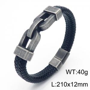 Fashion personality casual stainless steel hollowed out accessories leather rope bracelet - KB166218-KFC