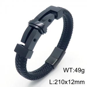 Fashion personality Stainless steel leather braided magnetic buckle bracelet - KB166224-KFC