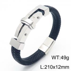 Fashion personality Stainless steel leather braided magnetic buckle bracelet - KB166225-KFC