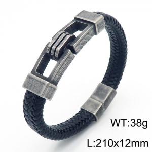 Fashion personality casual stainless steel hollowed out accessories leather rope bracelet - KB166242-KFC