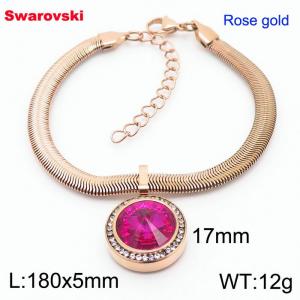 Stainless steel 180X5mm  snake chain with swarovski crystone circle pendant fashional rose gold bracelet - KB166351-K