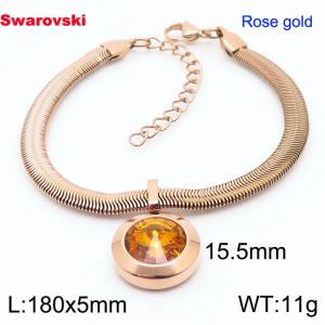 Stainless steel 180X5mm  snake chain with swarovski big stone circle pendant fashional rose gold bracelet - KB166366-K