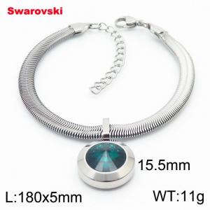 Stainless steel 180X5mm  snake chain with swarovski big stone circle pendant fashional silver bracelet - KB166389-K