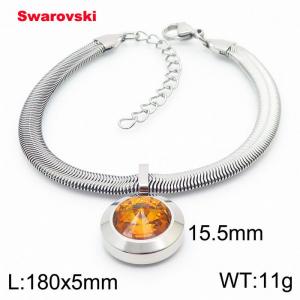 Stainless steel 180X5mm  snake chain with swarovski big stone circle pendant fashional silver bracelet - KB166393-K