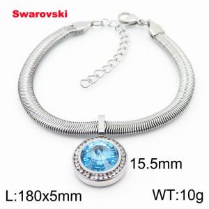 Stainless steel 180X5mm  snake chain with swarovski circle pendant fashional silver bracelet - KB166397-K