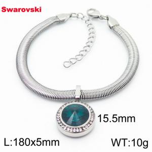 Stainless steel 180X5mm  snake chain with swarovski circle pendant fashional silver bracelet - KB166400-K