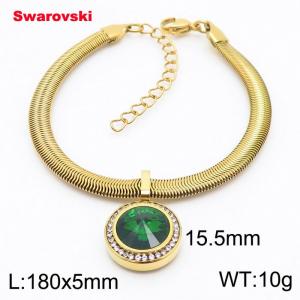 Stainless steel 180X5mm  snake chain with swarovski circle pendant fashional gold bracelet - KB166421-K