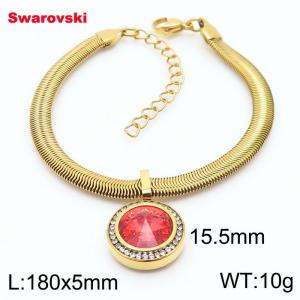 Stainless steel 180X5mm  snake chain with swarovski circle pendant fashional gold bracelet - KB166422-K