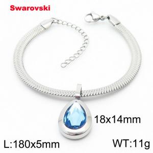 Stainless steel 180X5mm  snake chain with swarovski water drop stone pendant fashional silver bracelet - KB166439-K