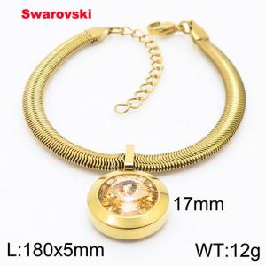 Stainless steel 180X5mm  snake chain with swarovski big stone pendant fashional gold bracelet - KB166449-K