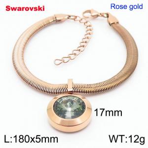 Stainless steel 180X5mm  snake chain with swarovski big stone pendant fashional rose gold bracelet - KB166459-K