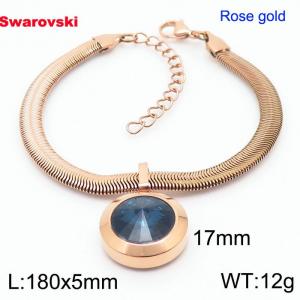 Stainless steel 180X5mm  snake chain with swarovski big stone pendant fashional rose gold bracelet - KB166466-K