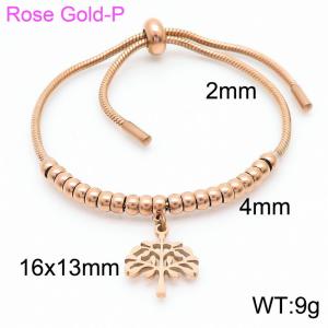 18K Rose Gold Plated Adjustable Bracelets Stainless Steel Tree Pendant Bead Keel Chain Snake Chain - KB166519-Z