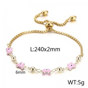 Fashion 18K Gold Plated Copper Adjustable Bracelets Pink Butterfly Eye Beads Satellite Chain - KB166560-Z