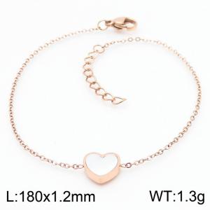 Stainless steel 185x1.2mm welding chain lobster clasp shell heart charm rose gold bracelet - KB166621-K