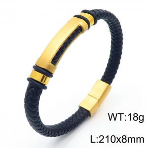 Trend fashion braided men's leather rope titanium steel bracelet - KB166751-KLHQ