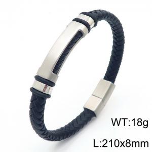 Trend fashion braided men's leather rope titanium steel bracelet - KB166752-KLHQ