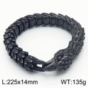 225mm Men Punk Black-Plated  Stainless Steel Eagle Head Clasp&Feather Links Bracelet - KB166824-KJX