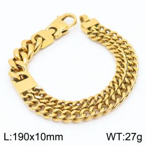 190mm Fashion Men Gold-Plated Cuban Links Bracelet with Double Chain Design - KB166878-KFC