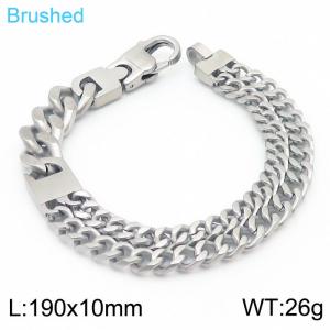 190mm Fashion Men Steel Color Cuban Links Bracelet with Double Chain Design - KB166880-KFC