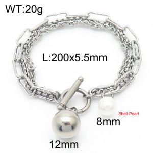 Fashion multilayer stainless steel chain splicing steel ball OT buckle bracelet - KB167036-Z