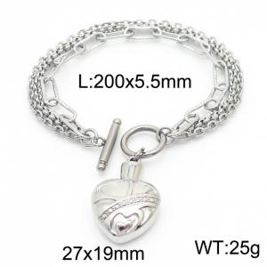 Fashion multilayer stainless steel chain splicing peach heart OT buckle bracelet - KB167038-Z