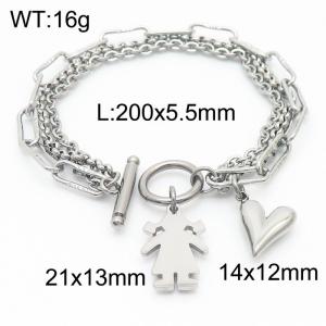 Fashion multilayer stainless steel chain stitching peach heart and girl's OT buckle bracelet - KB167040-Z