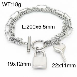 Fashion multilayer stainless steel chain splicing key and lock OT buckle bracele - KB167042-Z