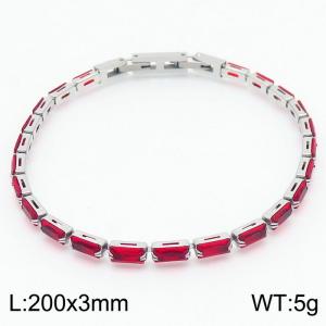 200X3mm Women Silver Color Stainless Steel Link Bracelet with Red Zircons - KB167197-KFC