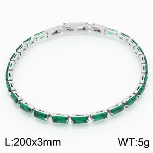 200X3mm Women Silver Color Stainless Steel Link Bracelet with Green Zircons - KB167199-KFC