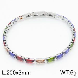 200X3mm Women Silver Color Stainless Steel Link Bracelet with Colorful Zircons - KB167201-KFC