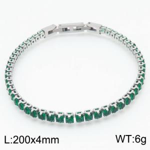 200X4mm Women Silver Color Stainless Steel Link Bracelet with Square Green Zircons - KB167203-KFC