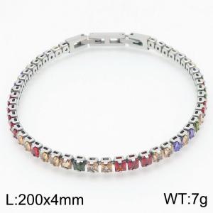 200X4mm Women Silver Color Stainless Steel Link Bracelet with Square Colorful Zircons - KB167205-KFC