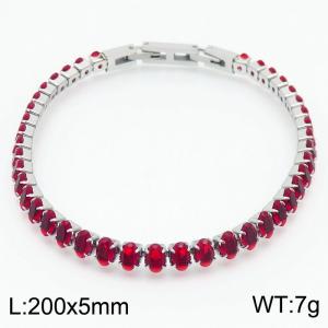 200X5mm Women Silver Color Stainless Steel Link Bracelet with Oval Red Zircons - KB167208-KFC