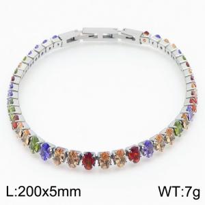 200X5mm Women Silver Color Stainless Steel Link Bracelet with Oval Colorful Zircons - KB167210-KFC