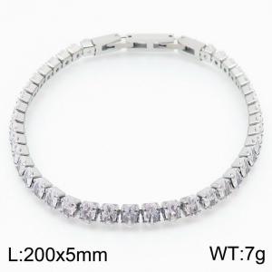 200X5mm Women Silver Color Stainless Steel Link Bracelet with Oval Transparent Zircons - KB167212-KFC