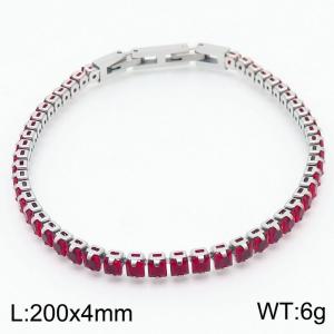 200X4mm Women Silver Color Stainless Steel Link Bracelet with Square Red Zircons - KB167213-KFC