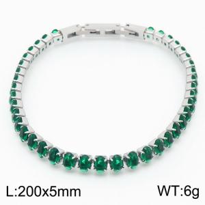 200X5mm Women Silver Color Stainless Steel Link Bracelet with Oval Green Zircons - KB167214-KFC
