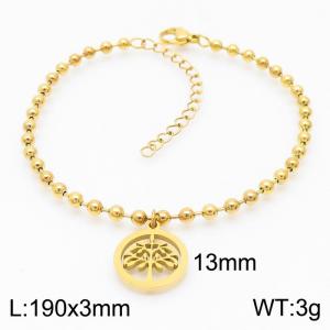 3mm Beads Chain Bracelet Women Stainless Steel 304 With Lucky Tree Charm Gold Color - KB167225-Z