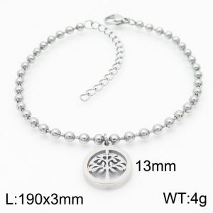3mm Beads Chain Bracelet Women Stainless Steel 304 With Lucky Tree Charm Silver Color - KB167227-Z