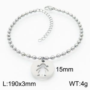 3mm Beads Chain Bracelet Women Stainless Steel 304 With Round Girl Charm Silver Color - KB167230-Z