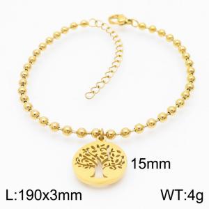 3mm Beads Chain Bracelet Women Stainless Steel 304 With Tree of Life Charm Gold Color - KB167231-Z