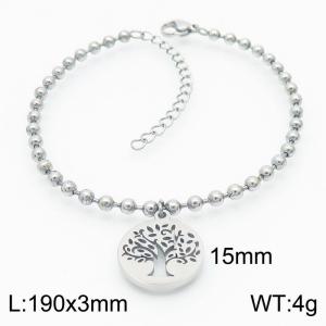 3mm Beads Chain Bracelet Women Stainless Steel 304 With Tree of Life Charm Silver Color - KB167233-Z