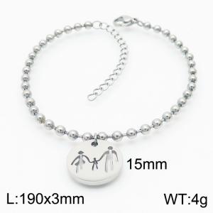 3mm Beads Chain Bracelet Women Stainless Steel 304 With family Charm Silver Color - KB167236-Z