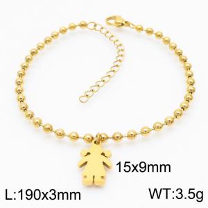 3mm Beads Chain Bracelet Women Stainless Steel 304 With Girl Charm Gold Color - KB167240-Z