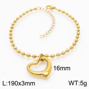 3mm Beads Chain Bracelet Women Stainless Steel 304 With Heart Charm Gold Color - KB167243-Z