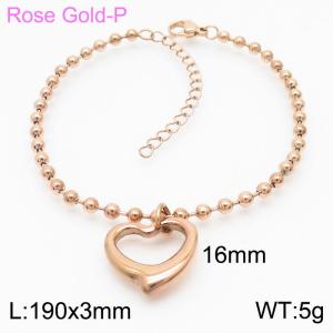 3mm Beads Chain Bracelet Women Stainless Steel 304 With Heart Charm Rose Gold Color - KB167244-Z