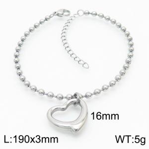 3mm Beads Chain Bracelet Women Stainless Steel 304 With Heart Charm Silver Color - KB167245-Z