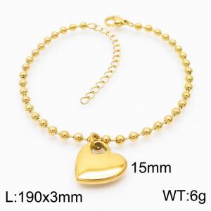 3mm Beads Chain Bracelet Women Stainless Steel 304 With Heart Charm Gold Color - KB167246-Z